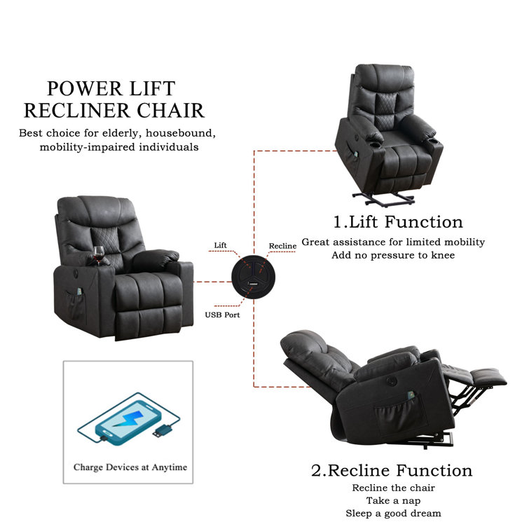 Latitude Run Leather Power Lift Recliner Chair With Heat And